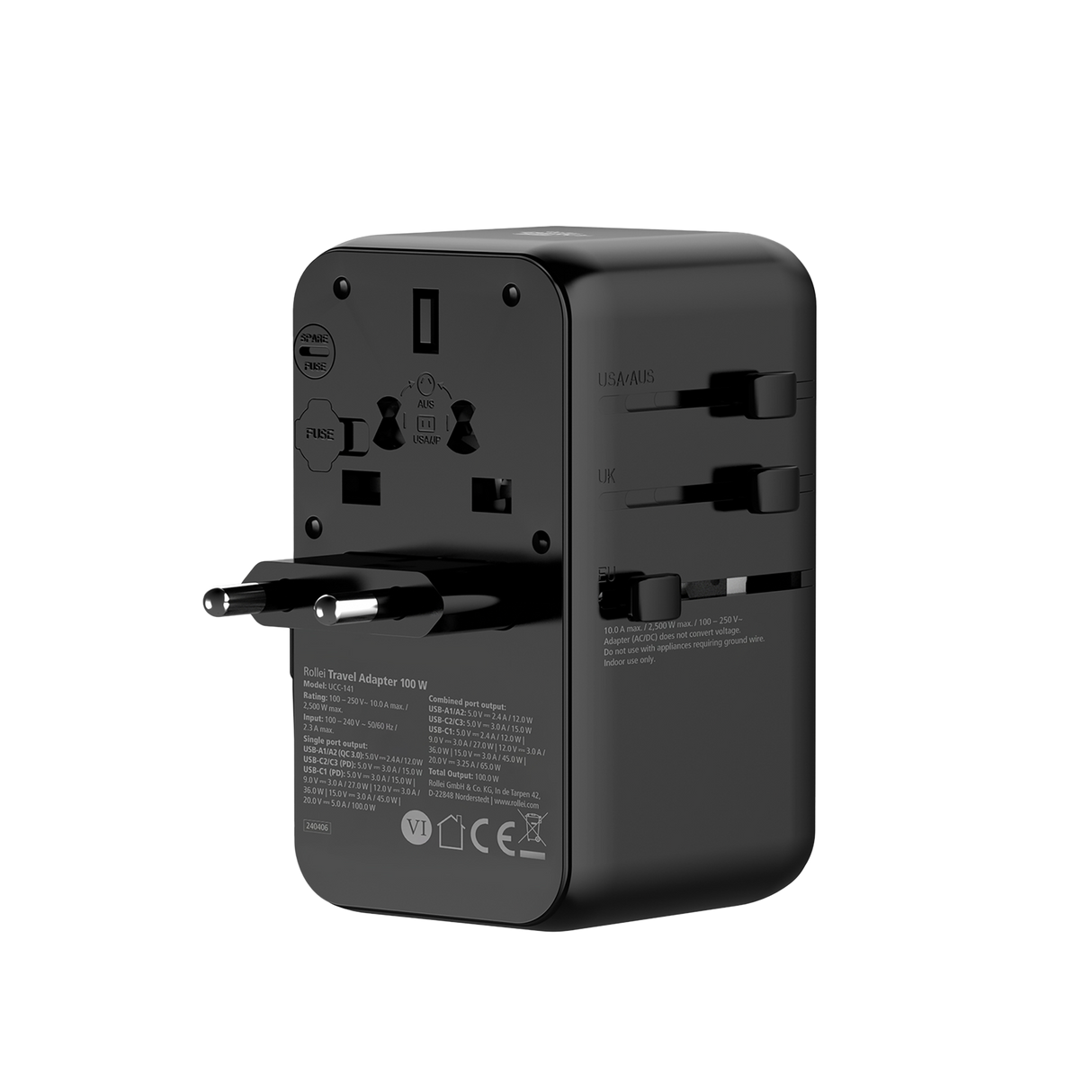 Reiseadapter I 100 Watt I mit 3 USB-C- & 2 USB-A-Anschlüssen